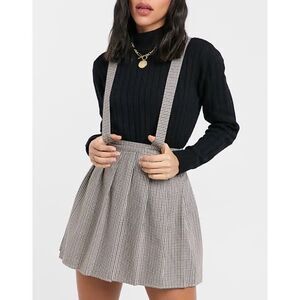 ASOS DESIGN Pinafore Dress Size 6 Dogtooth Print Pleated Skirt Above Knee